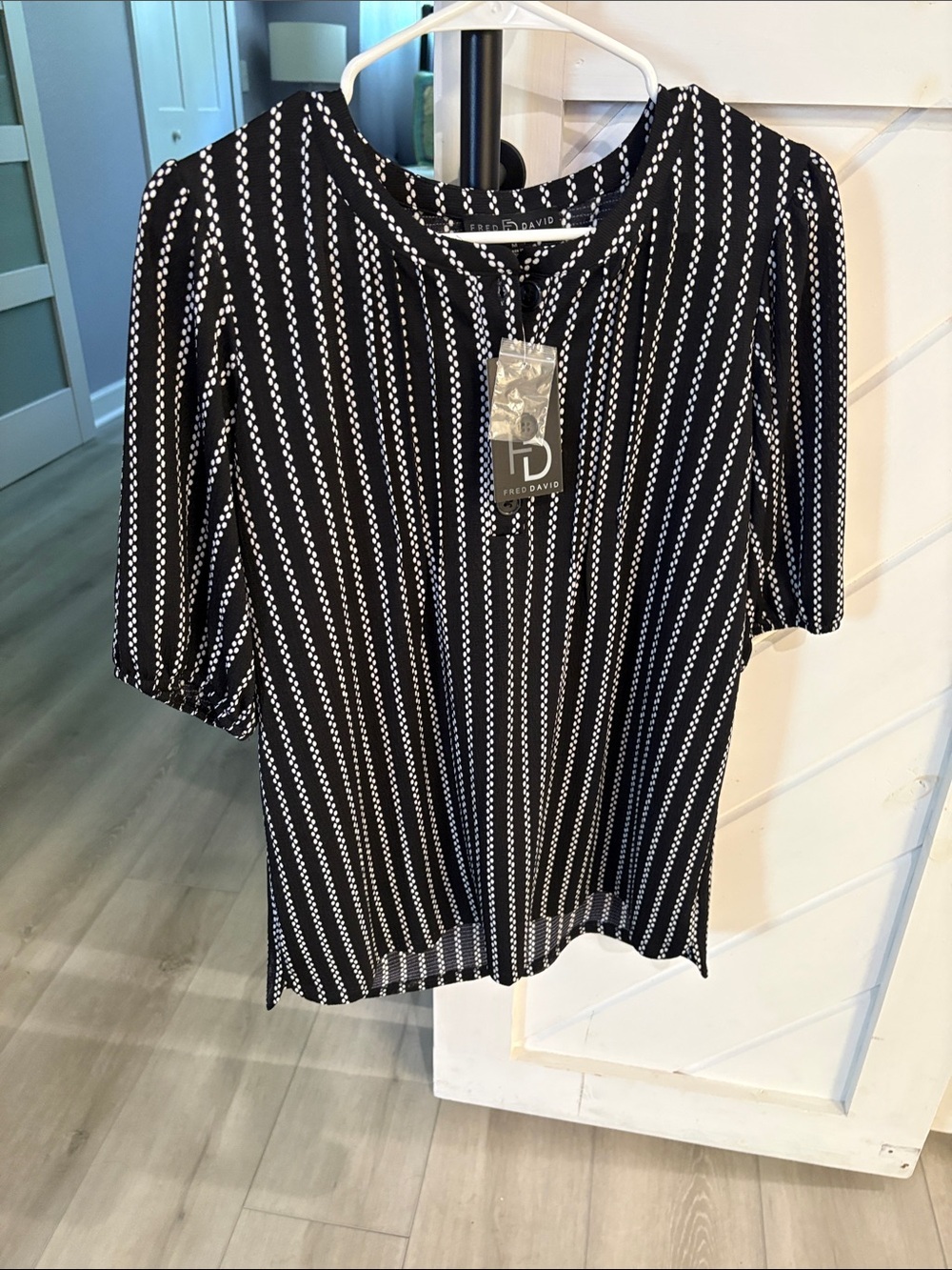 Fred David Black and White Dotted-Stripe Blouse - Picture 2 of 5